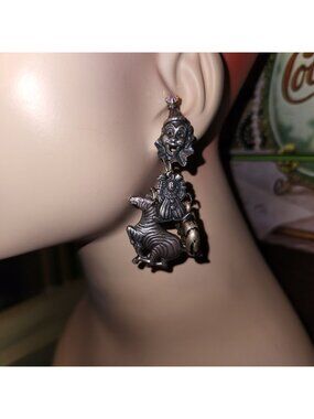 Vintage La Contessa Circus-Themed Dangle Earrings Clown Zebra & Elephant Charms